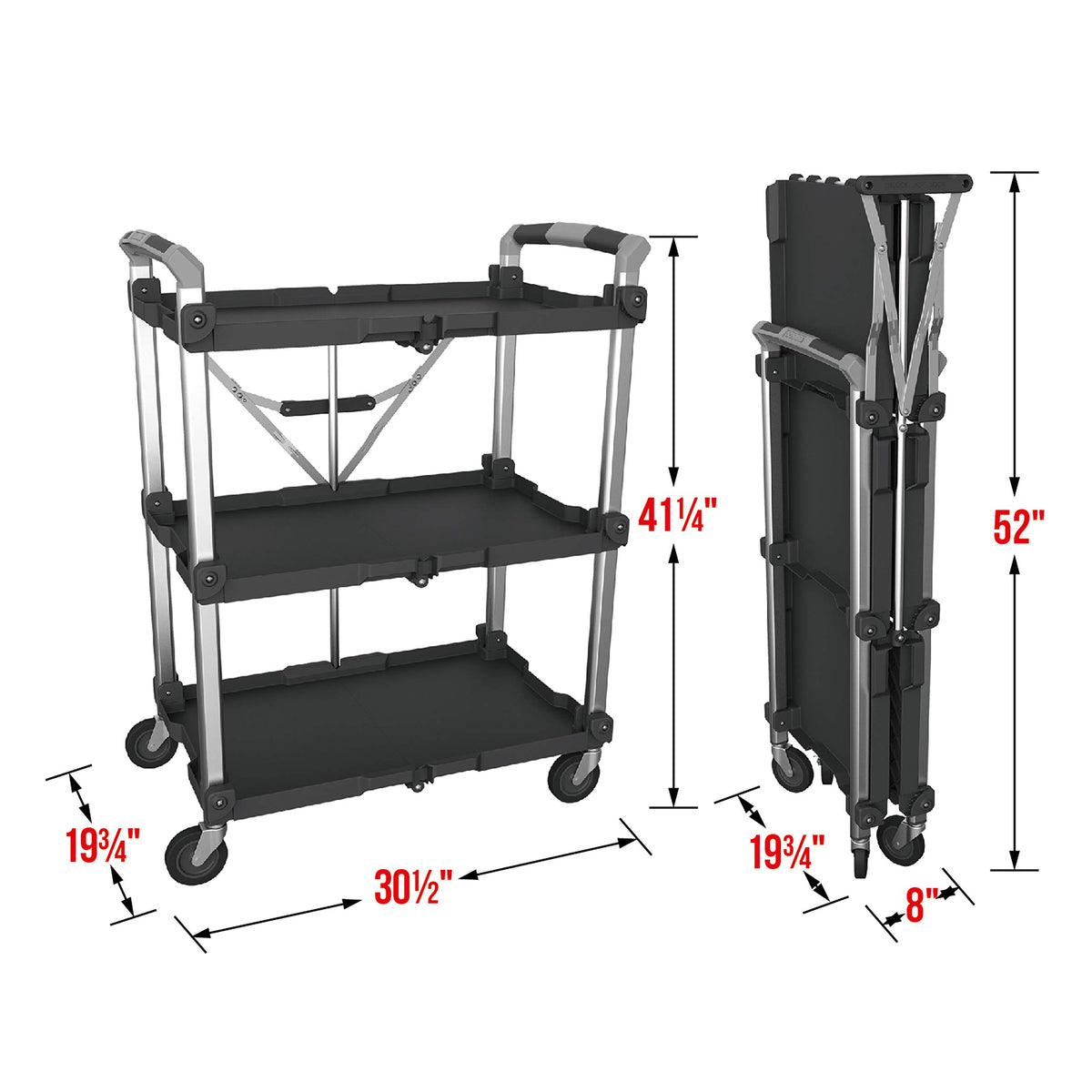 Folding Collapsible Service Cart XL 300lb. Capacity Pack N Roll